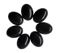 Manekieko 7Pcs Noir Obsidienne Ovale Cabochon Cristal Gemme Perles avec Dos Plat pour La Fabrication De Bijoux DIY 18 X 13 Mm
