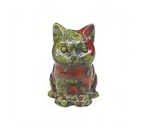 Manekieko Pierre de sang de dragon naturelle Cristaux de chat heureux et pierres de guérison Figures Collectibles, 3,5 cm Pierre précieuse sculptée à la main Sculpture Animal Décoration d'intérieur