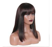 ManeMajesty Perruque Bob Court Yaki Raide 41 cm avec Frange - Cheveux Raides, Sans Colle, Sans Dentelle Frontale, Fabriquée à la Machine, Texture Yaki, Cheveux Humains pour Femmes, Couleur Naturelle