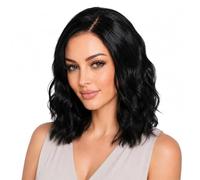 ManeMajesty Perruque de cheveux humains ondulés de 40,6 cm - Bye Bye Knots sans colle avec dentelle suisse prédécoupée et nœuds pré-décolorés - 100 % cheveux humains brésiliens Remy avec raie latérale