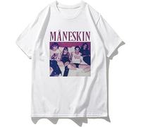 Maneskin T Shirt New Summer Fashion WomenMen Casual O-Neck Black T-Shirts Male Harajuku Kawaii Cotton Tees Shirts Tshirts Tops T-Shirts à Manches Courtes(Medium)