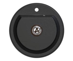 Manestein Évier, Évier de Cuisine en Granit, Évier Encastré, Cuve Simple Avec Siphon, Résistant aux Taches et Facile d'Entretien, 80% Sable de Quartz, 1 cuve, Rond, Ø 49, Graphite - Noir Moucheté