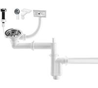 Manestein Garniture de Vidage, Set pour évier de Cuisine, Siphon avec Trop-plein, avec Vanne Automatique pour Panier d'évier 3,5", pour évier Monocuve, Raccordement aux Lave-linge ou Lave-vaisselle