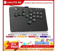 Manette Arcade sans levier Haute42 R16 Button Rim, contrôleur Hitbox sans stick pour PC/PS4/PS5/Steam, Fightstick Hitbox R16 Black