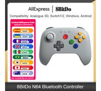 Manette Bluetooth 8BitDo N64 avec joysticks à effet Hall pour Analogue 3D, Switch, Switch 2, Windows, Android, accessoires de jeu Black