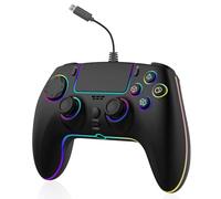 Manette de jeu filaire RVB pour PlayStation 5 avec déclencheur à effet Hall pour PS-5 et PC Windows, double vibration, détection de mouvement, télécommande avec turbo, macro cartographie (noir)