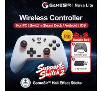 Manette de jeu GameSir pour PC, compatible avec 2 manettes, joystick Nova Lite, compatible avec Switch, Steam, Deck, Android, iOS et Windows, joystick à effet Hall, livrée avec étui de protection d'or