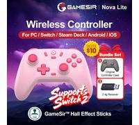 Manette de jeu GameSir pour PC, compatible avec 2 manettes, joystick Nova Lite, compatible avec Switch, Steam, Deck, Android, iOS et Windows, joystick à effet Hall, livrée avec étui de protection d'or