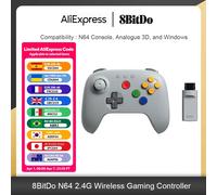 Manette de jeu sans fil 8BitDo N64 2.4G avec adaptateur pour console N64 originale, analogique 3D et Windows 2.4G Controller