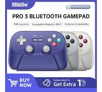 Manette de jeu sans fil 8BitDo Pro 3 Bluetooth avec joysticks TMR pour NS Nintendo Switch 2, PC Windows, ANDROID, iOS Gray
