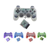 Manette de jeu sans fil Bluetooth transparente pour PS2, contrôle par vibration 2.4G, compatible avec le joystick PlayStation 2 Bleu