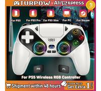 Manette de jeu sans fil RGB, pour Playstation 5/PS5, avec programmation de vibration Turbo Dual Sense, manette de jeu 3D pour console White