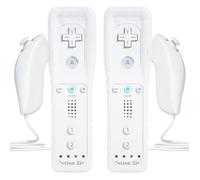 TechKen 2 Pièce Manette de Wii avec Motion Plus Manette Nunchuck | Contrôleur de Wii Télécommande Controller avec Nunchuk Étui en Silicone Dragonne (blanc)