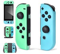 Manette de rechange pour Switch fonctionne avec Switch/Lite/OLED, manette de jeu sans fil, double vibration, gyroscope 6 axes, réveil, commandes de mouvement, capture d'écran, L/R (vert et bleu)