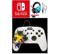 Manette filaire SWITCH Améliorée MARIO Bob-omb Blast Officielle Nintendo avec Câble USB détachable + Casque SWITCH ROUGE ET BLEU