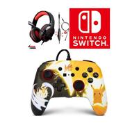 Manette filaire SWITCH Pokémon Pikachu Miaouss MEOWTH Officielle Nintendo avec Câble USB détachable + CASQUE SWITCH ROUGE NOIR