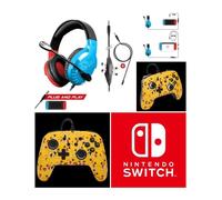 Manette filaire SWITCH Pokémon Pikachu Moods Officielle Nintendo avec Câble USB détachable + CASQUE SWITCH ROUGE ET BLEU