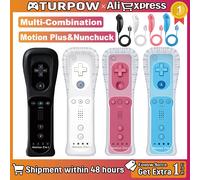 Manette Motion Plus 2 en 1 pour Nintendo Wii/Wii U/Wii Mini avec coque en silicone et sangle compatible right red Set
