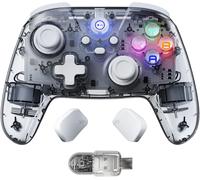 Manette Pc Sans Fil 2.4g Avec Joysticks Et Gâchettes À Effet Hall, Manette De Jeu Pour Windows/Android/Steam Deck/Iphone/Switch 2, Gamepad Bluetooth Avec 8 Couleurs Rgb/Turbo - Transparent