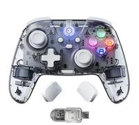 Manette PC Sans Fil 2.4G avec Joysticks et Gâchettes à Effet Hall, Manette de Jeu pour Windows/Android/Steam Deck/iPhone/Switch 2, Gamepad Bluetooth avec 8 Couleurs RGB/Turbo - Transparent