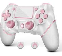 Manette Pour P-S4, Contrôleur Sans Fil Pour Ps4, Double Vibration/Pavé Tactile/Gyroscope À 6 Axes Contrôleur Gamepad Mannette De Jeu Compatible Avec Console Ps-4/Pro/Slim/Pc (Rose Blanc)