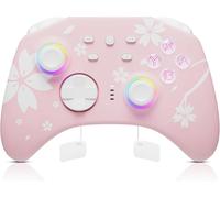 Manette Pro Sans Fil Pour Switch/Switch Lite/Switch Oled, Bluetooth Contrôleur Manette Avec Prise Casque, Turbo, Fonction De Réveil, 6-Axis Gyro, Vibrations Réglables, Sakura Rose
