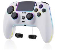 Manette PS5/PRO Sans Fil Blanc, Eclairage RGB 7 Couleur/Joystick Effect Hall/Double Vibration/Turbo/Prise Casque/1500 mAh