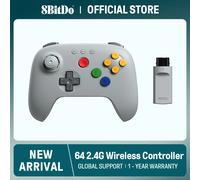 Manette sans fil 8BitDo 64 2.4G pour console N64 originale, analogique 3D et compatible Windows Grey