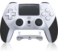 Manette Sans Fil Pour P4,Manette Jeux Compatible Avec P4/Pro/Slim,Gamepad Avec Gyroscope À 6 Axes/Boutons Programmables/Double Vibration/Pavé Tactile/Turbo-Blanc