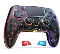 Manette sans fil pour PS4, Contrôleur sans fil LED Star compatible avec PS4/Switch/PRO/PC/Android/Slim/Los, lampe RGB 9 couleurs, Programmable/Turbo Boost/Wake up/Motion sensor-Star