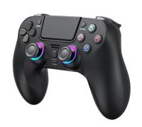 Manette Sans Fil pour PS4, Manette de jeu Compatible avec PS4/Slim/Pro/PC, Joystick Gamepad avec LED RGB/Double Vibration/6 Axes Gyro Sensor/950 mAh Batterie/Touchpanel/EXT/Audio Jack, Contrôle Précis