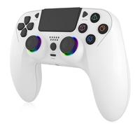 Manette Sans Fil pour PS4, Manette de jeu Compatible avec PS4/Slim/Pro/PC, Joystick Gamepad avec LED RGB/Double Vibration/6 Axes Gyro Sensor/950 mAh Batterie/Touchpanel/EXT, Contrôle Précis, Blanc