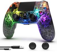Manette Sans Fil Pour Ps4, Manette Led Pour Ps4 Compatible Avec Ps4/Slim/Pro/Pc/Ios/Android, Lumière Rgb, Motif De Fissure, Batterie De 1000 Mah, Deux Moteurs De Vibrations, Gyroscope À 6-Axes
