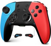 Manette Sans Fil Pour Switch/Switch 2/Lite/Oled, Manette Pour Switch Pro Avec Fonction One Key Wake Up/Double Vibration/Gyroscope 6 Axes/Bouton Programmable/Joystick De Hall (Bleu Et Rouge)