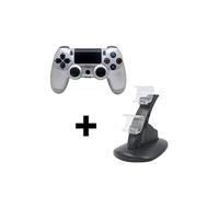Manette sans fil PS4 Double Shock 4 Sixaxis - Bluetooth - Joypad ï¿½ ï¿½cran tactile - Double vibration - Titulaire du Chargeur Gamepad - Argent