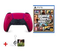 Manette Sans Fil Ps5 Dualsense Rouge Officiel + Gta V Jeu Ps5 + Flash Led