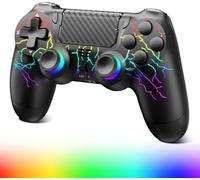 Manette Sans Pour Ps-4, Manette De Jeu Compatible Avec Ps-4/Pro/Slim, Manette De Jeu Bluetooth Avec Éclairage Rvb, Batterie 1000 Mah, Prise Audio 3,5 Mm Et Fonction Turbo