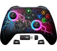 Manette Switch Pro avec 2 boutons arrière macro programmables/lumières design fissurées, 1000 mAh pour Switch/Lite/OLED, compatible avec Android/iOS/PC (blanc)