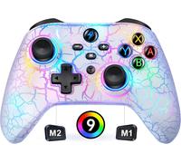 Manette Switch Pro Avec 2 Boutons Arrière Macro Programmables/Lumières Design Fissurées, 1000 Mah Pour Switch/Lite/Oled, Compatible Avec Android/Ios/Pc (Blanc)