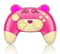 Manette Switch Pro, Manette Switch sans fil pour Switch OLED/Switch Lite/PC, Manette Switch avec Turbo, Mouvement 6 axes, Manette Switch Pro mignonne en forme d'ours à la fraise rose avec vibration