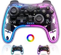 Manette Switch sans Fil, Contrôleur sans Fil Transparent pour Switch/Switch Lite/Switch OLED/iOS/Android/Windows Wireless Pro Controller avec RGB/Fonction de Réveil/Turbo Réglable et Vibration