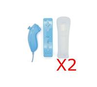 Manette Wiimote + Nunchuck + Housse compatible avec Nintendo WII WII mini WII U bleu X2