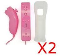Etui et protection gaming GENERIQUE Manette Wiimote + Nunchuck + Housse compatible avec Nintendo WII WII mini WII U rose X2