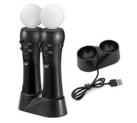 Manettes de détection de mouvements PS4 VR Move de forme spéciale avec double chargeur pour une expérience de jeu améliorée - Noir