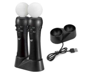 Manettes de détection de mouvements PS4 VR Move de forme spéciale avec double chargeur pour une expérience de jeu améliorée - Noir