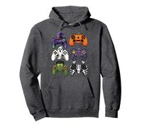 Manettes de Jeu d'halloween sorcière, Citrouille, fantôme, araignée Sweat à Capuche, Unisexe pour Adultes, Chiné Foncé, XL