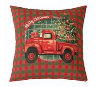 Manfei 1 housse de coussin de Noël pour enfants, housse de coussin géométrique à carreaux double face, motif patchwork de pin, flocon de neige, décoration d'intérieur, vert et rouge, 55,9 x 55,9 cm