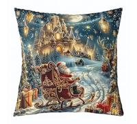 Manfei 1 housse de coussin de Noël pour enfants, motif cerf, pin, flocon de neige, étoile et château de lune, décoration d'intérieur, bleu rêveur, 50,8 x 50,8 cm