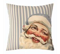 Manfei 1 housse de coussin motif Père Noël pour enfants, motif patchwork à rayures géométriques double face, décoration d'intérieur, bleu layette, 55,9 x 55,9 cm