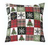 Manfei 1 housse de coussin pour enfants, motif arbre de Noël, flocon de neige, poinsettia, double face, motif à rayures géométriques, patchwork, décoration d'intérieur, vert, 61 x 61 cm